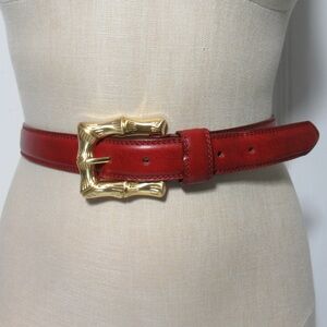 Red Leather Belt with Gold Buckle